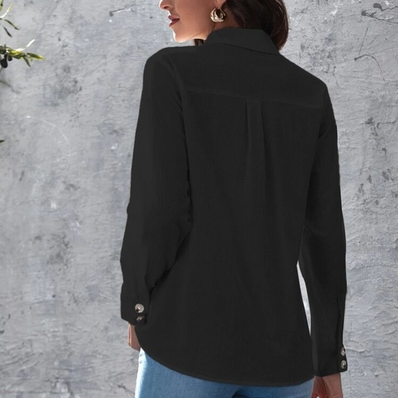 Button up collared long sleeve top boho cotton white - Picture 5 of 5